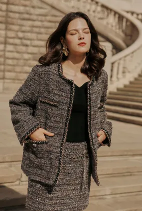 Elastic Hem Adjustment Charmaine Oversized Wool Tweed Coat - Charcoal