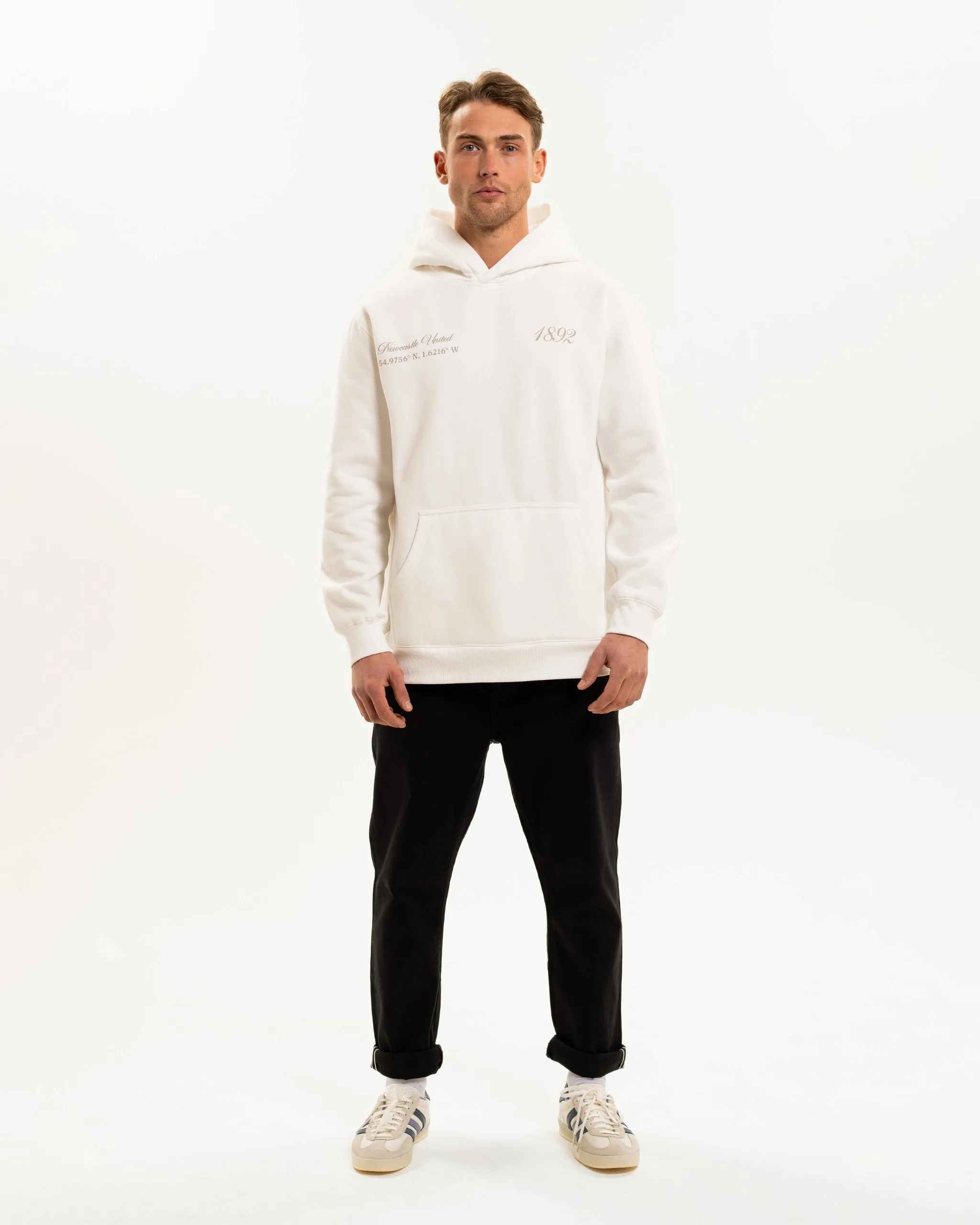 Newcastle United NUFC Retro Crest White Hoodie No Ride Up
