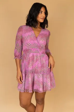 Classic wrap dress Crisp Finish Ellen Pink & Green Tiered Short Dress
