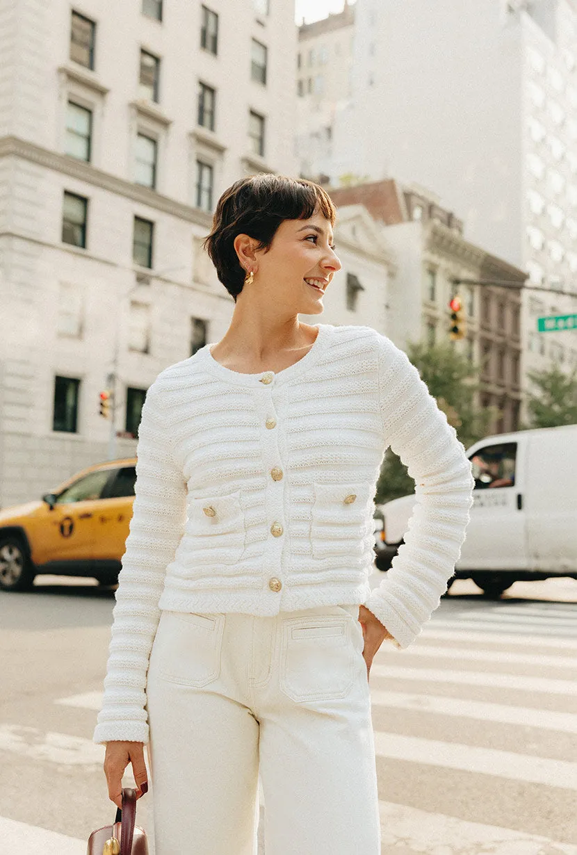 Stain Proof Knee Length Cindy Cotton Cardigan - Ivory