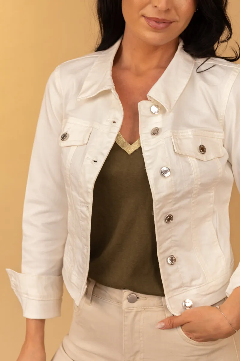 Temperature Regulating Fabric No Gap Waistband Luna Slim Cloud Dancer White Denim Jacket