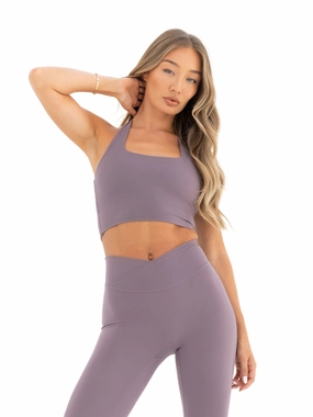 Ultimate Halter Neck Bra - Grape Stretchy Material