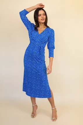 Recycled-Material Sallie Blue Floral V-Neck Midi Dress