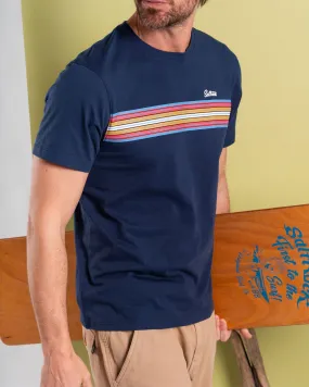 Casual Flex Design Ribbed collar Classic Stripe - Mens Short Sleeve T-Shirt - Blue