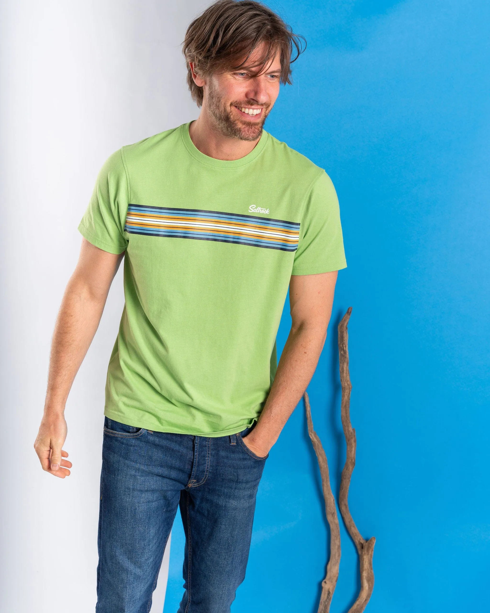 Classic Stripe - Mens Short Sleeve T-Shirt - Green Skinny Fit
