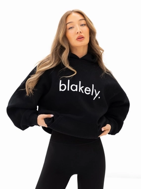 stretchy texture Relaxed Silhouette Logo Oversized Hoodie - Black