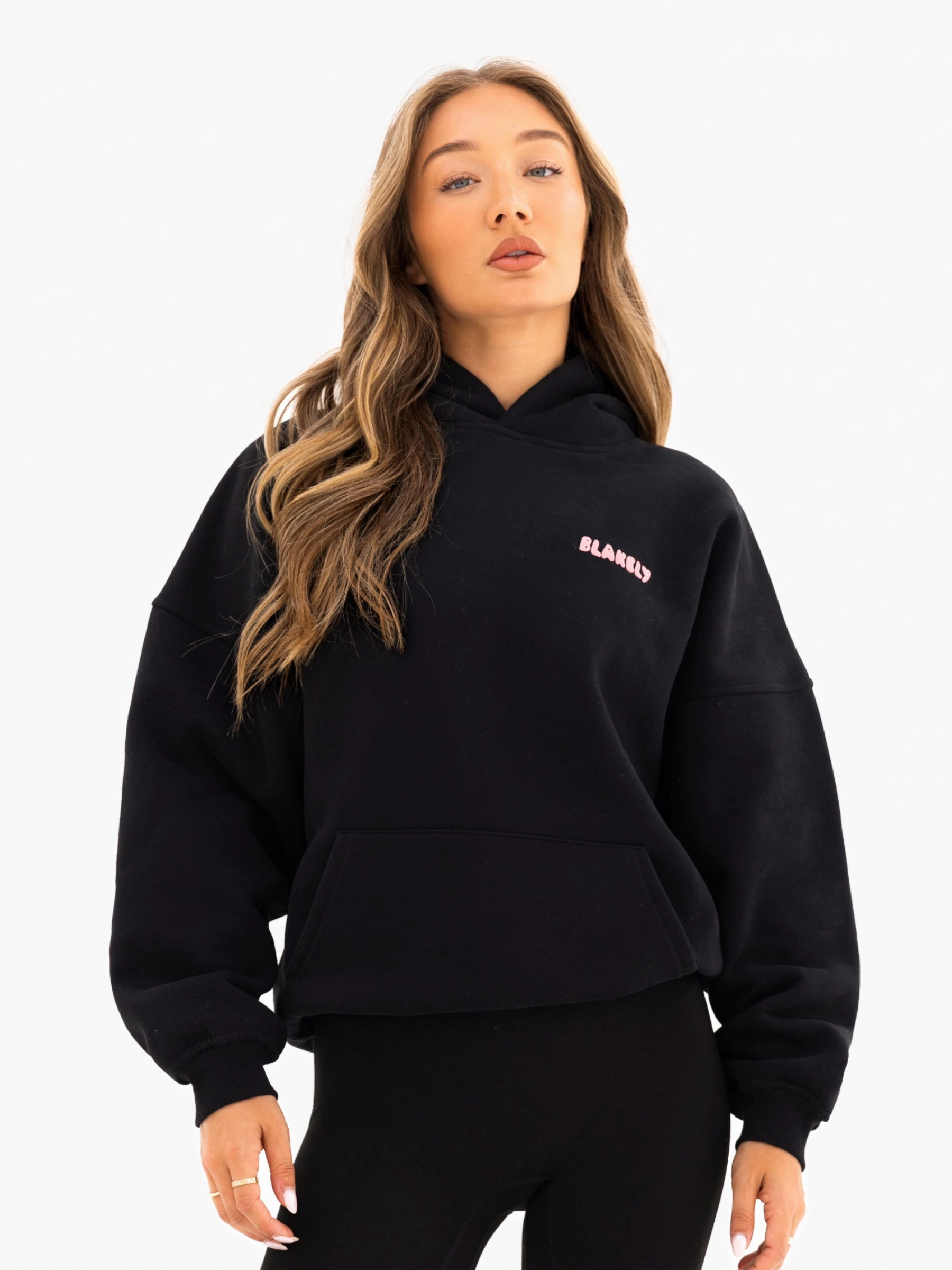 Cloud Print Oversized Hoodie - Black Simple Layers