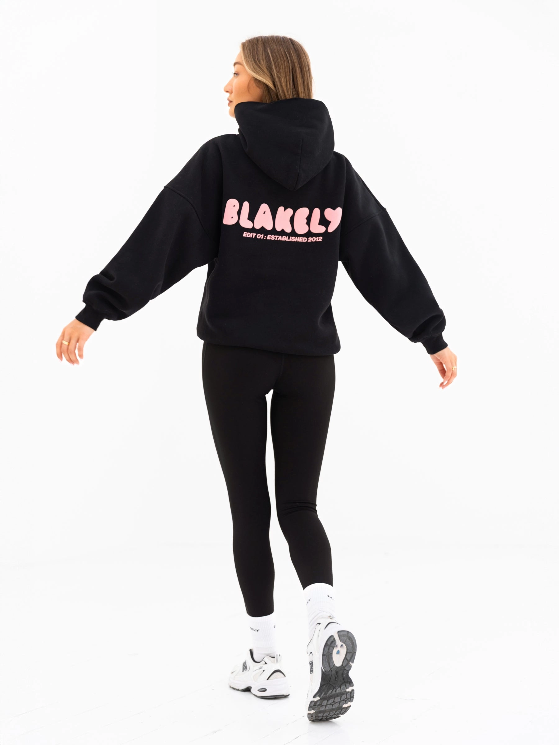 Organic Cotton Cloud Print Oversized Hoodie - Black