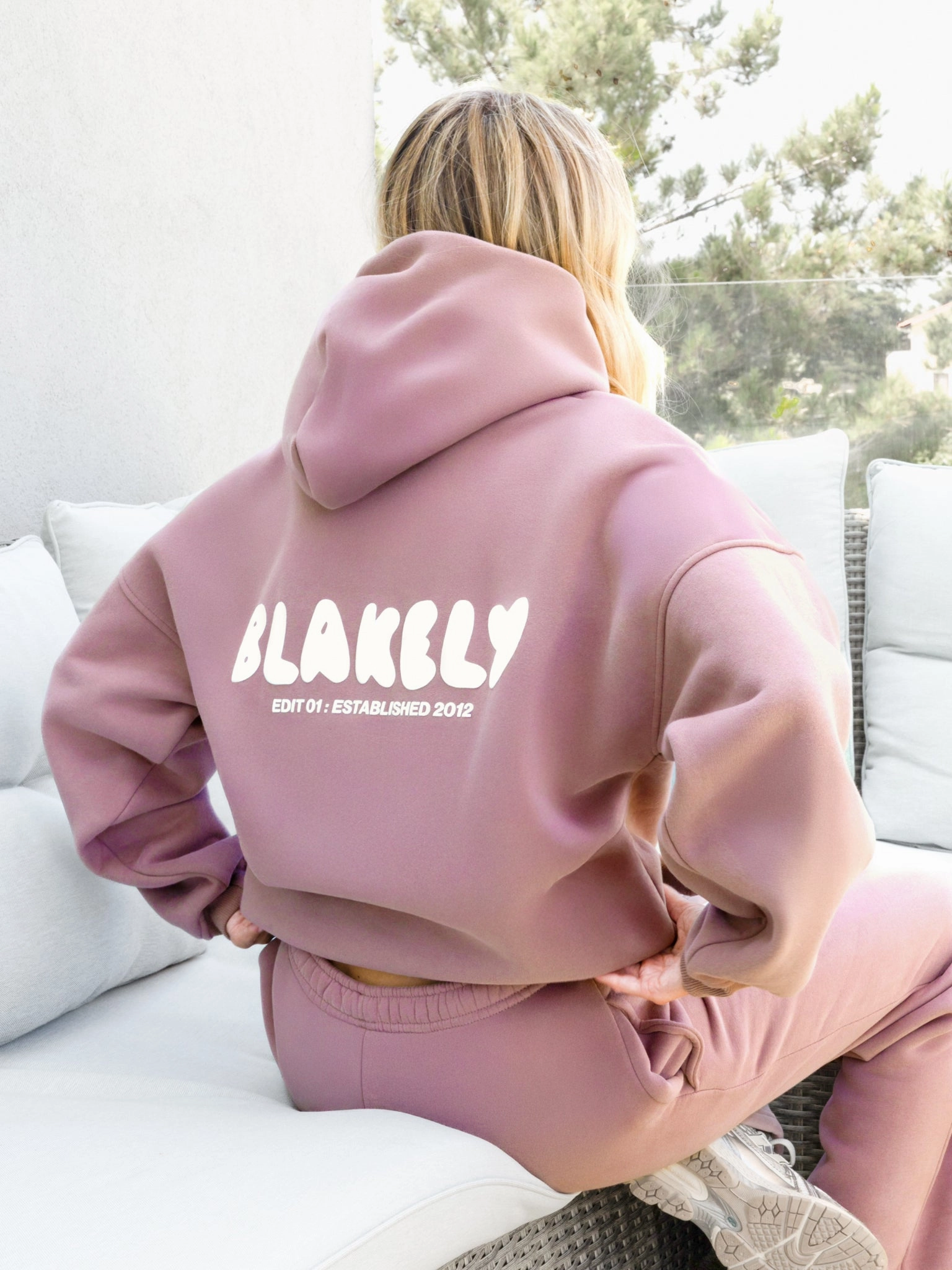 Recycled Polyester Cloud Print Oversized Hoodie - Dusty Pink
