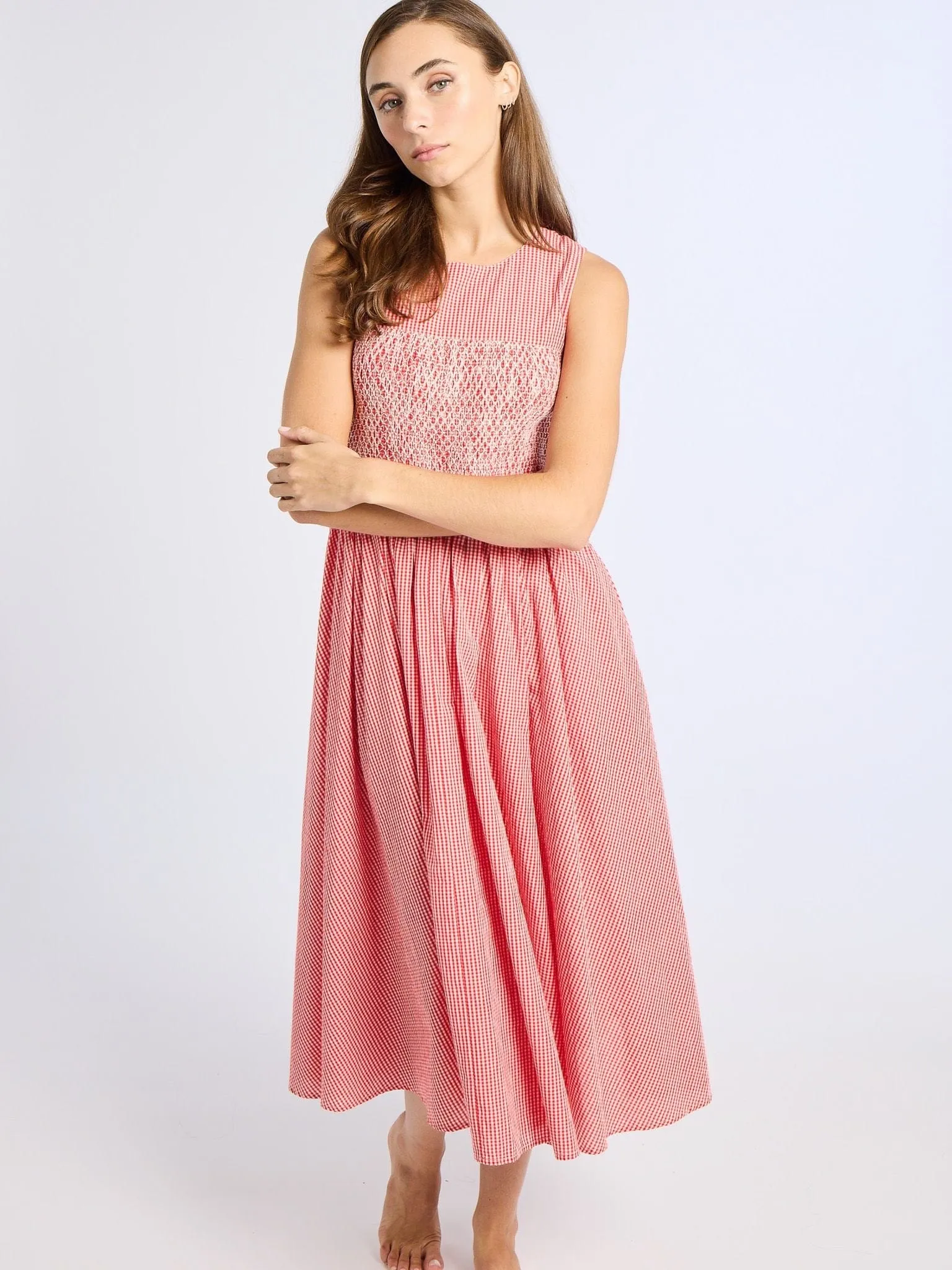 Geometric-pattern Coco Dress in Red Gingham