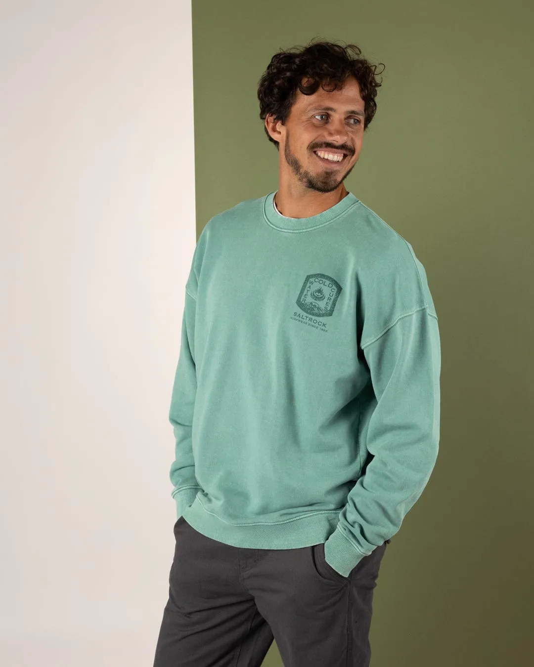 Cold Water Cures - Mens Oversized Sweatshirt - Green Comfortable apparel Performance Layer Wear