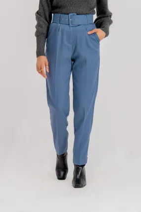 Julie Blue High Waited Belted Trousers Comfortable Stretch Street Active