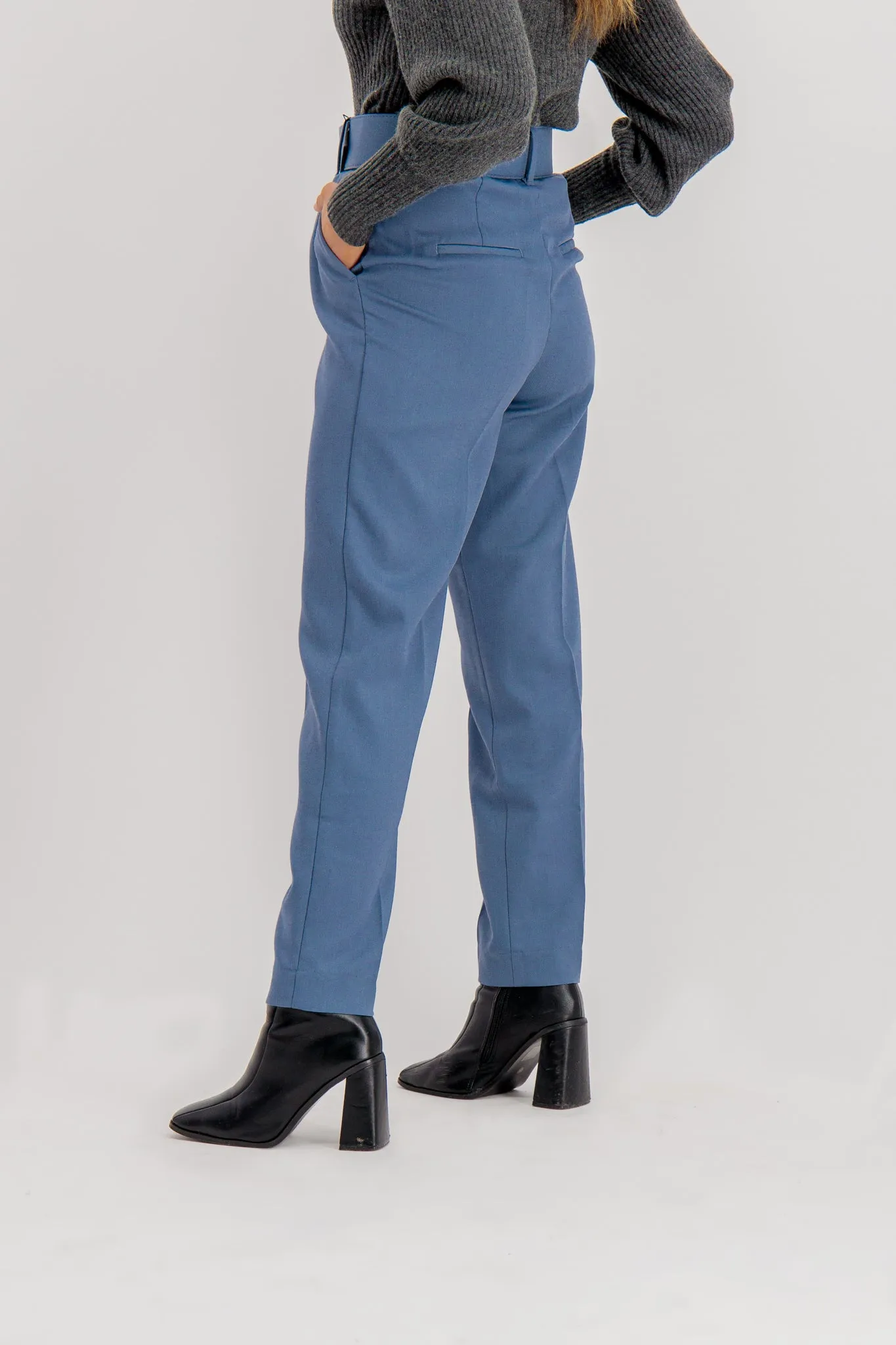 Julie Blue High Waited Belted Trousers Comfy Vibes High-rise waist