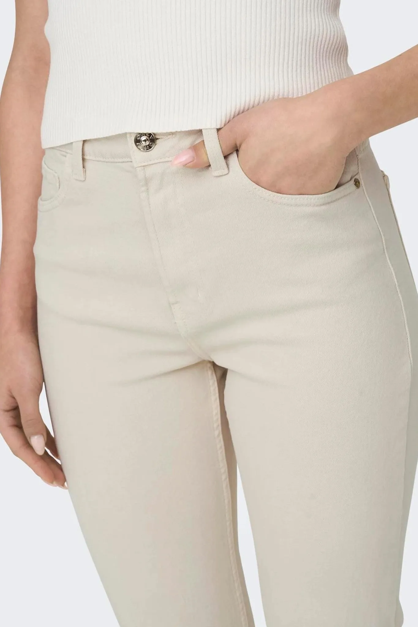 Emily Cream High Waisted Jeans Chic casual Compression Fit
