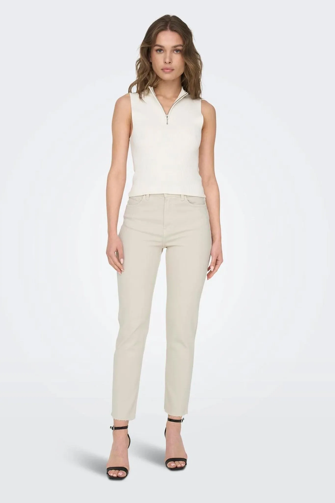 Emily Cream High Waisted Jeans Chilly Day Layers