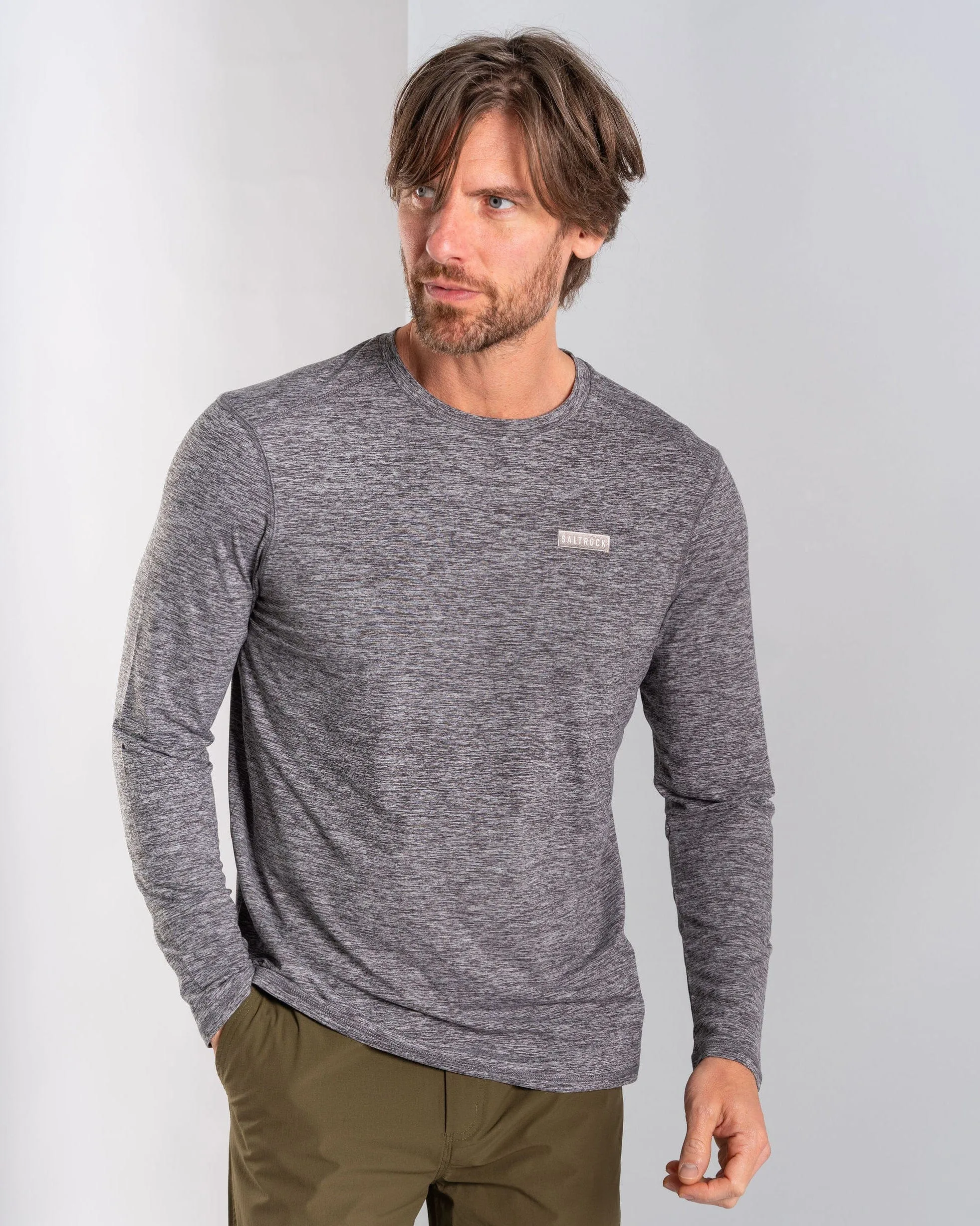 Aestus - Mens UPF 50  Hybrid Long Sleeve Tee - Dark Grey budget-friendly