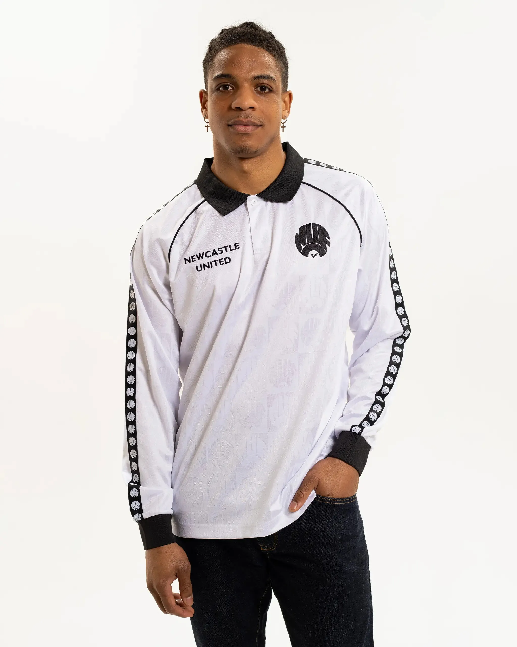 Newcastle United Men's White Long Sleeve Polo Shirt Fashion-Forward