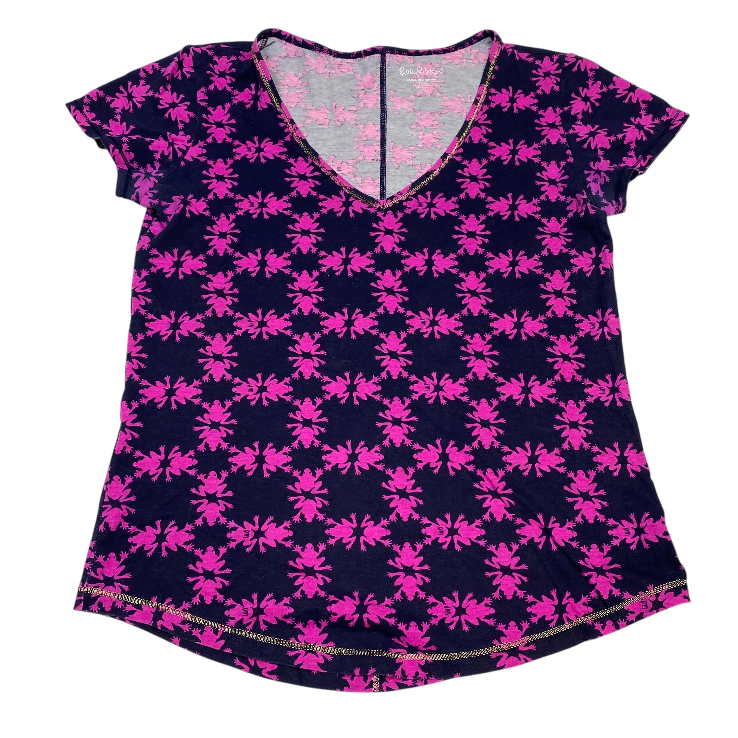 Wedding Cool Fit Top Ss Designer By Lilly Pulitzer In Blue & Purple, Size:L