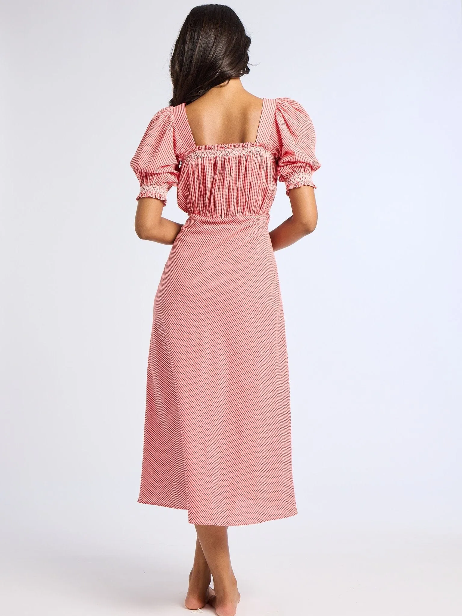 Fringe-Detail Nicolette Dress in Red Gingham