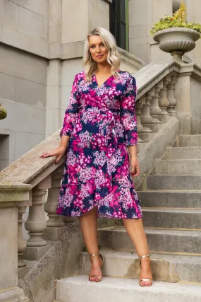 Ruby Navy & Pink Floral Chiffon Dress Cool Layers