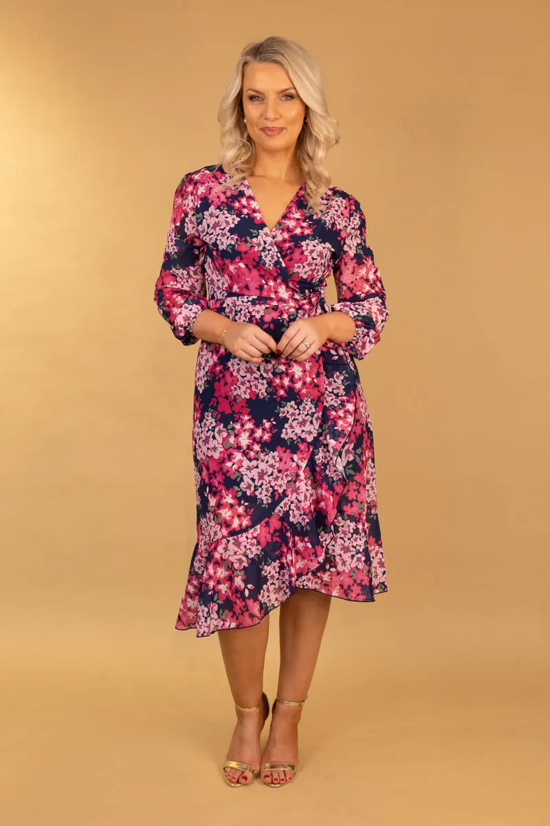Ruby Navy & Pink Floral Chiffon Dress Chic Spirit