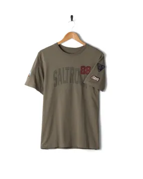 Patch - Mens Short Sleeve T-Shirt - Green Boat neck style Clean Cut