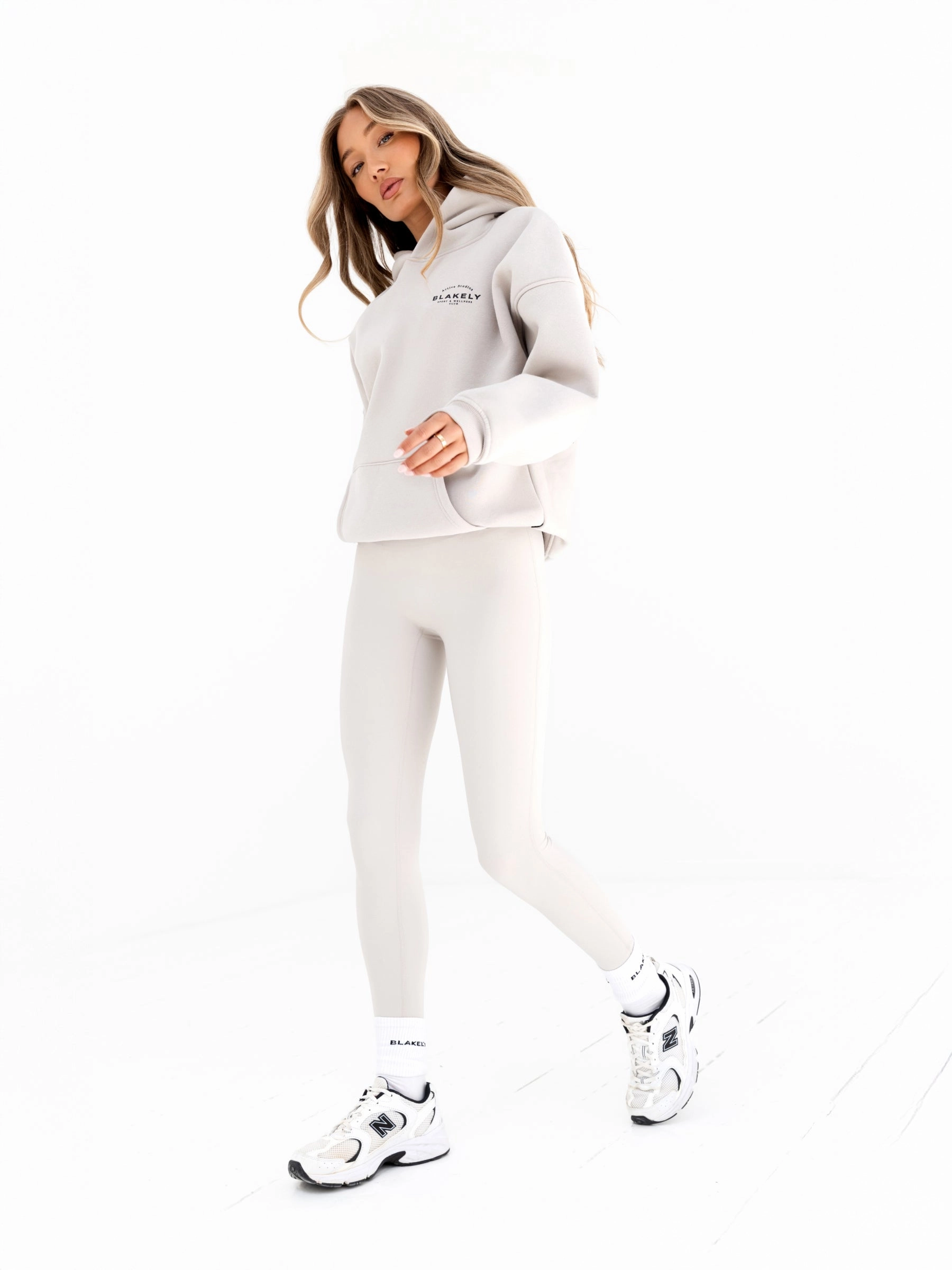 Active Studios Oversized Hoodie - Ivory Fashionable Layered Hem Design