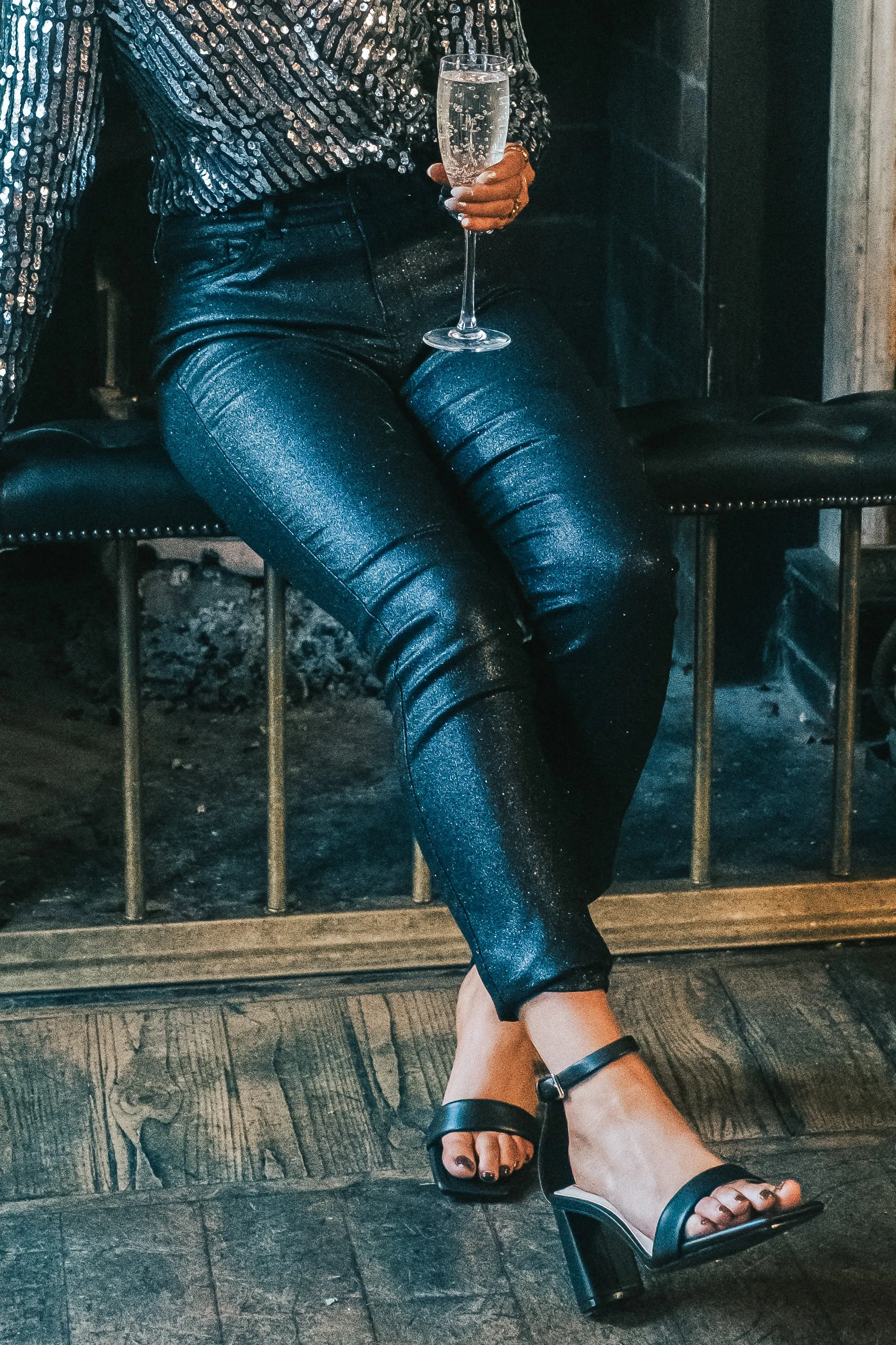 Ventilated Panels Sleek Appearance Glitter Black Sevens Slim Pants