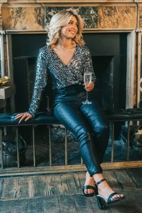 Stylish Fit Glitter Black Sevens Slim Pants