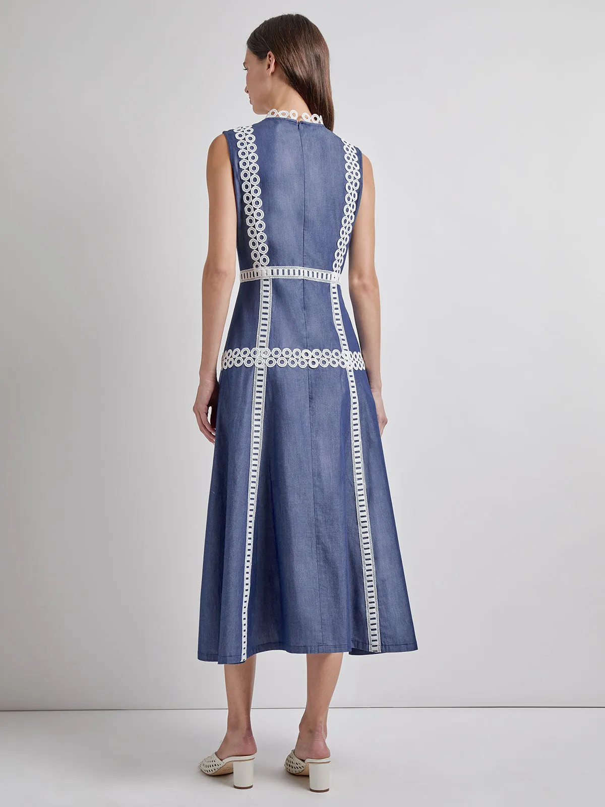 Minimal Design Modern Fit & Flare Cotton Eyelet Trim Maxi Dress
