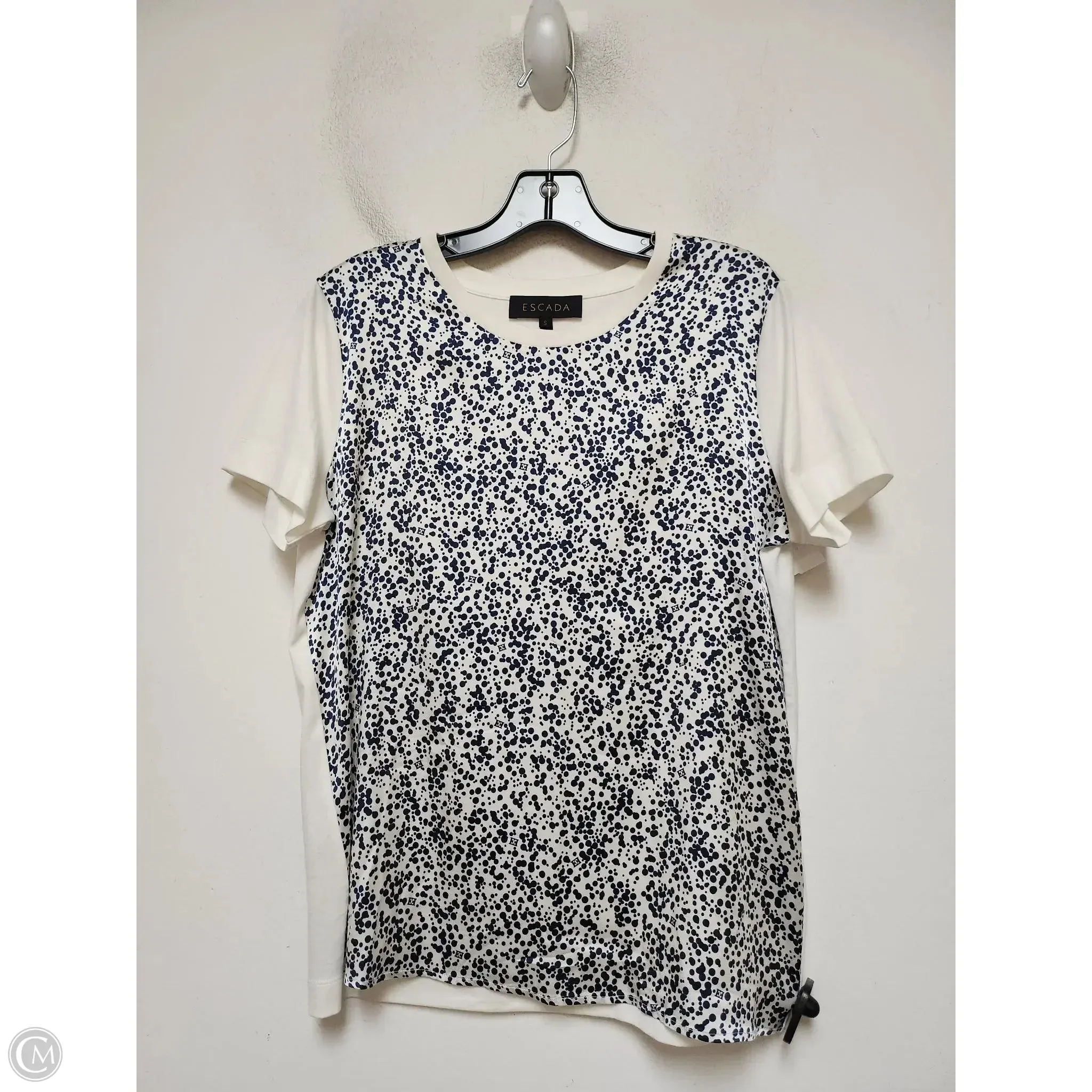 Sun Protection Top Short Sleeve Designer By Escada In Blue & White, Size: S