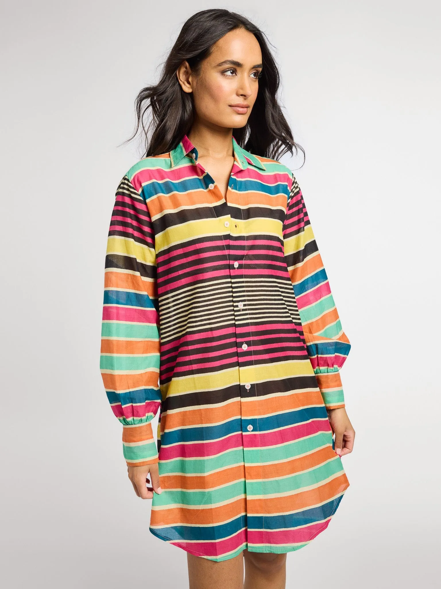 Holly Mini Dress in Ibiza Stripe Bright-colored piece Glossy-Finish