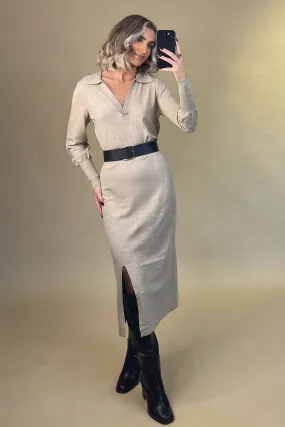 Comfy Beige Knit Dress Built-In-Slip