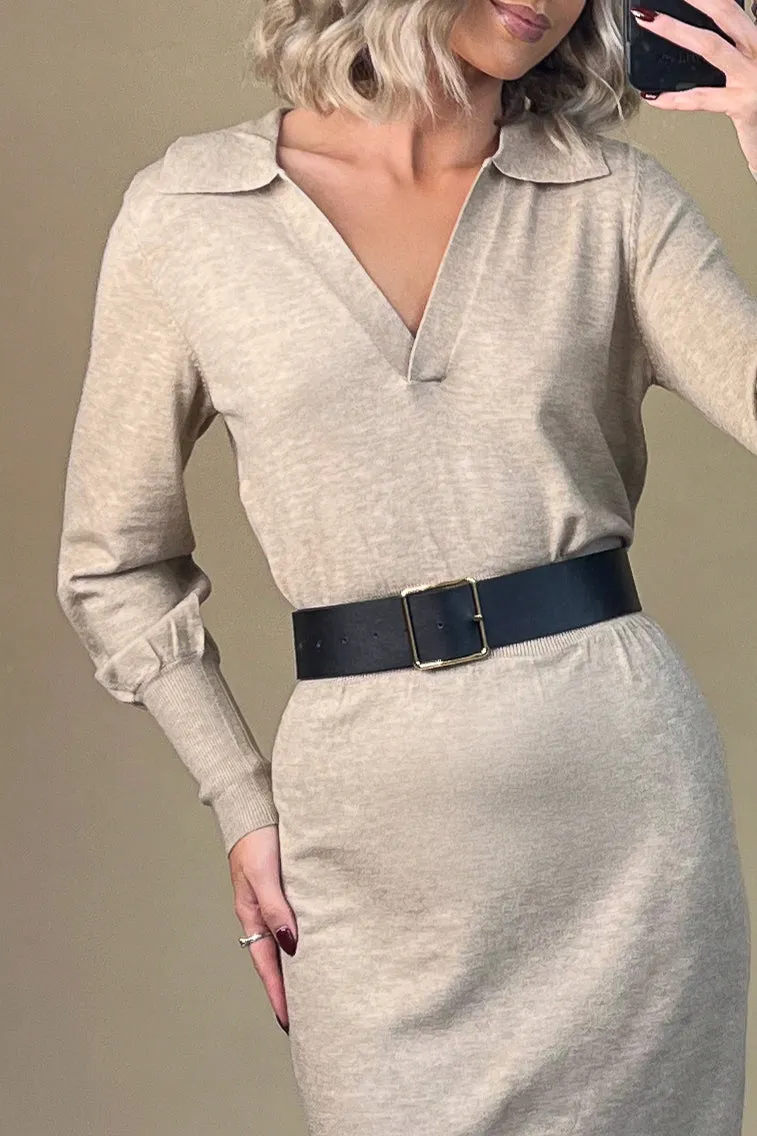 Versatile and Comfortable Comfy Beige Knit Dress