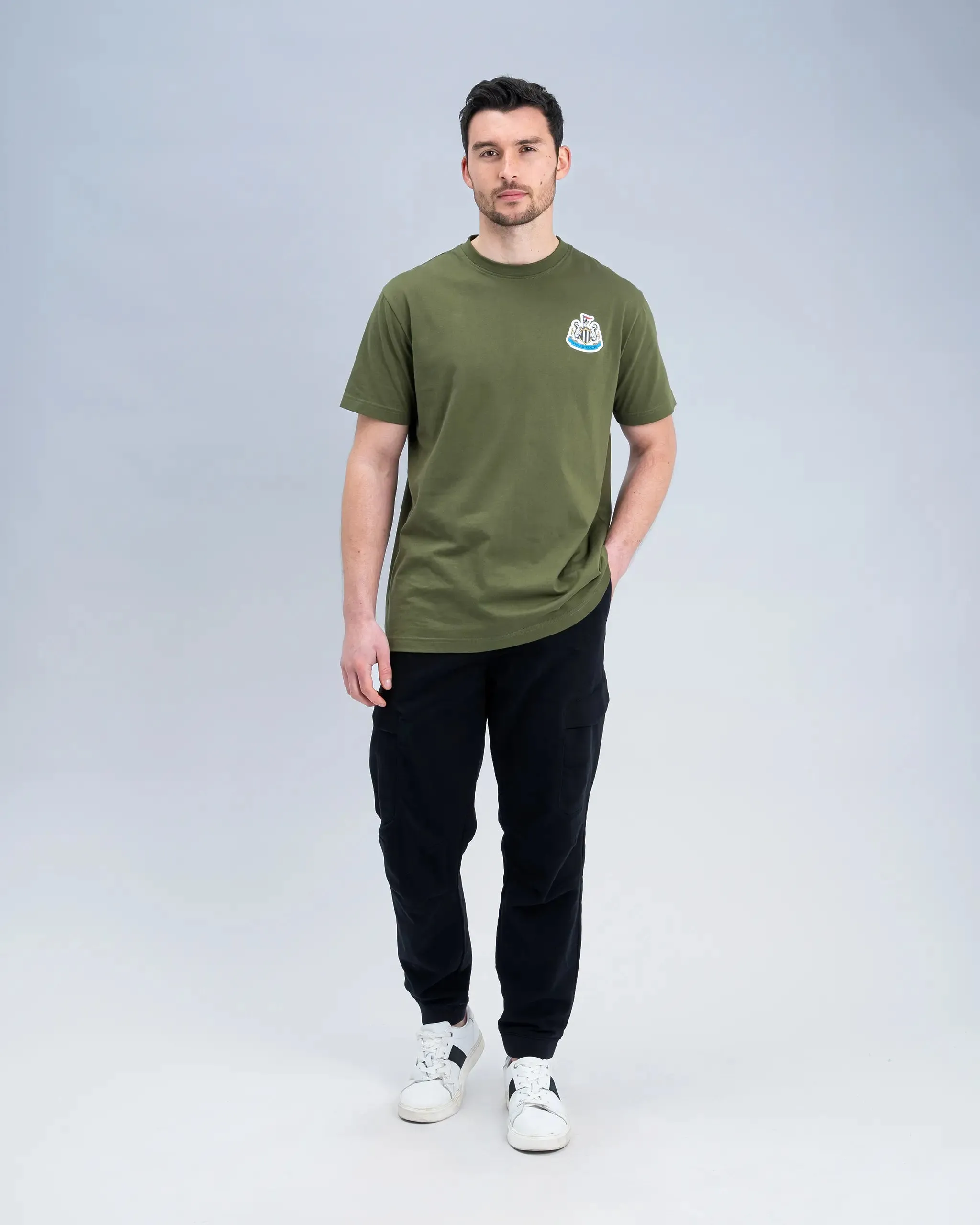 Newcastle United Men's Khaki Terrace Crest T-Shirt Soft Lining Soft and Flexible