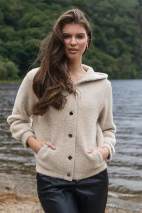 Charlie Beige Hooded Brushed Cardigan Foldable Design