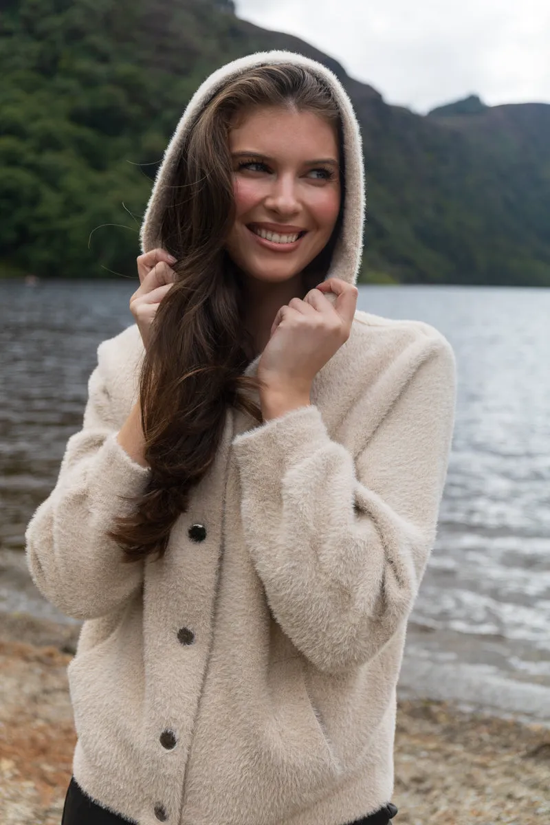 Charlie Beige Hooded Brushed Cardigan OdorResistantFabric Comfort Stretch Fabric