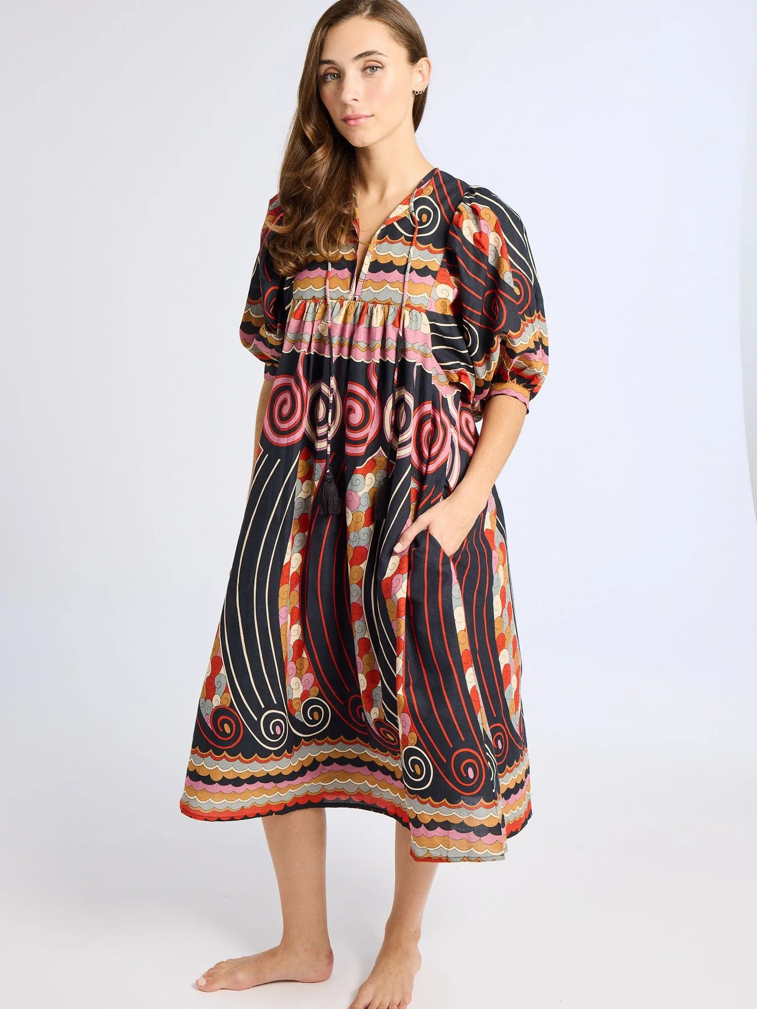 Saffron Dress in Maar Print Neutral Form