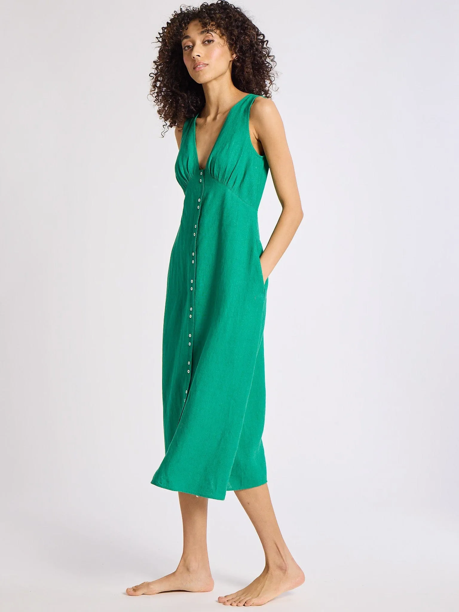Love Blend Effie Dress in Jade Linen
