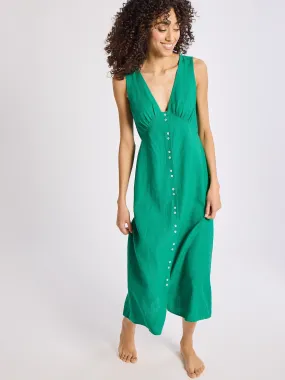 Effie Dress in Jade Linen Floor-Length Flattering Silhouette