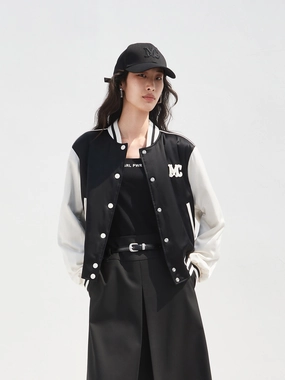 Contrast Logo Baseball Jacket Tear Resistant Fabric