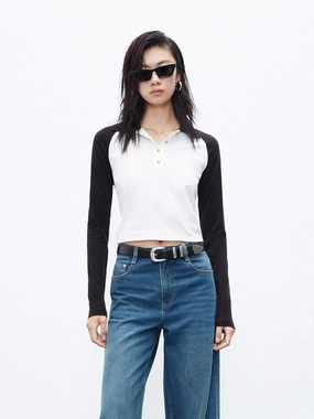 Heat Retention Layer Contrasting Raglan Sleeve T-Shirt