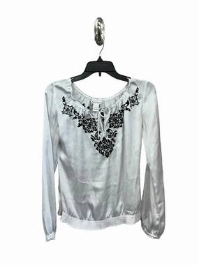 AthleticInspired Contrast Stitch Accent Blouse Long Sleeve By White House Black Market In White, Size: S