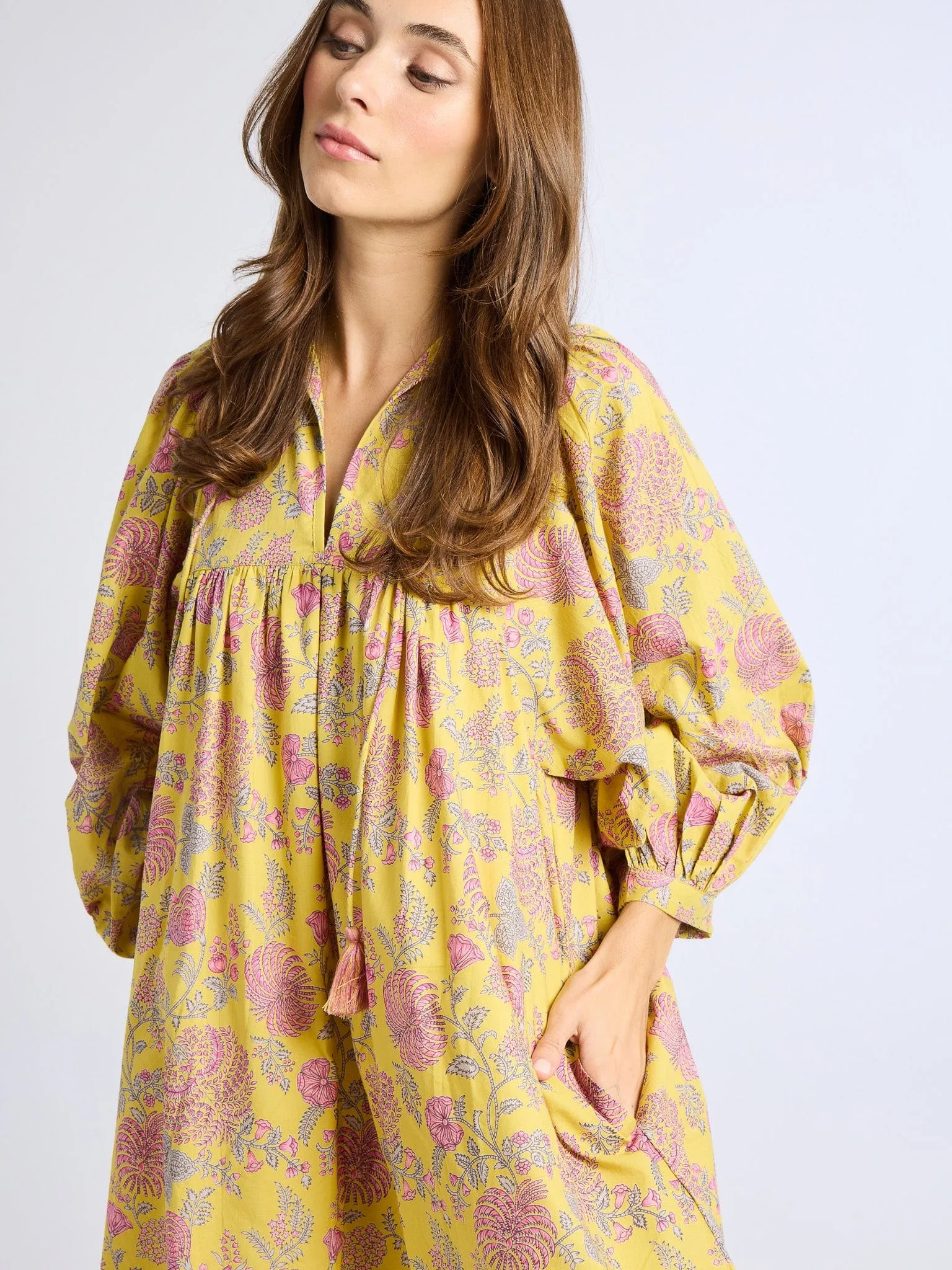 Daisy Dress in Citron Floral Hidden Zipper