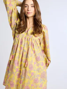 Knot-Detail Charming Design Daisy Dress in Citron Floral
