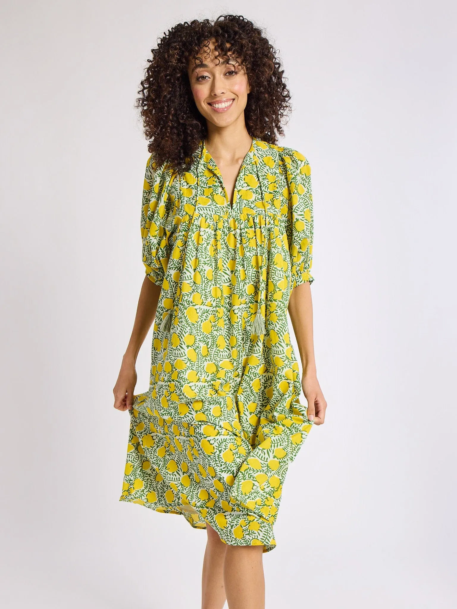 Petite-Size Saffron Dress in Lemons