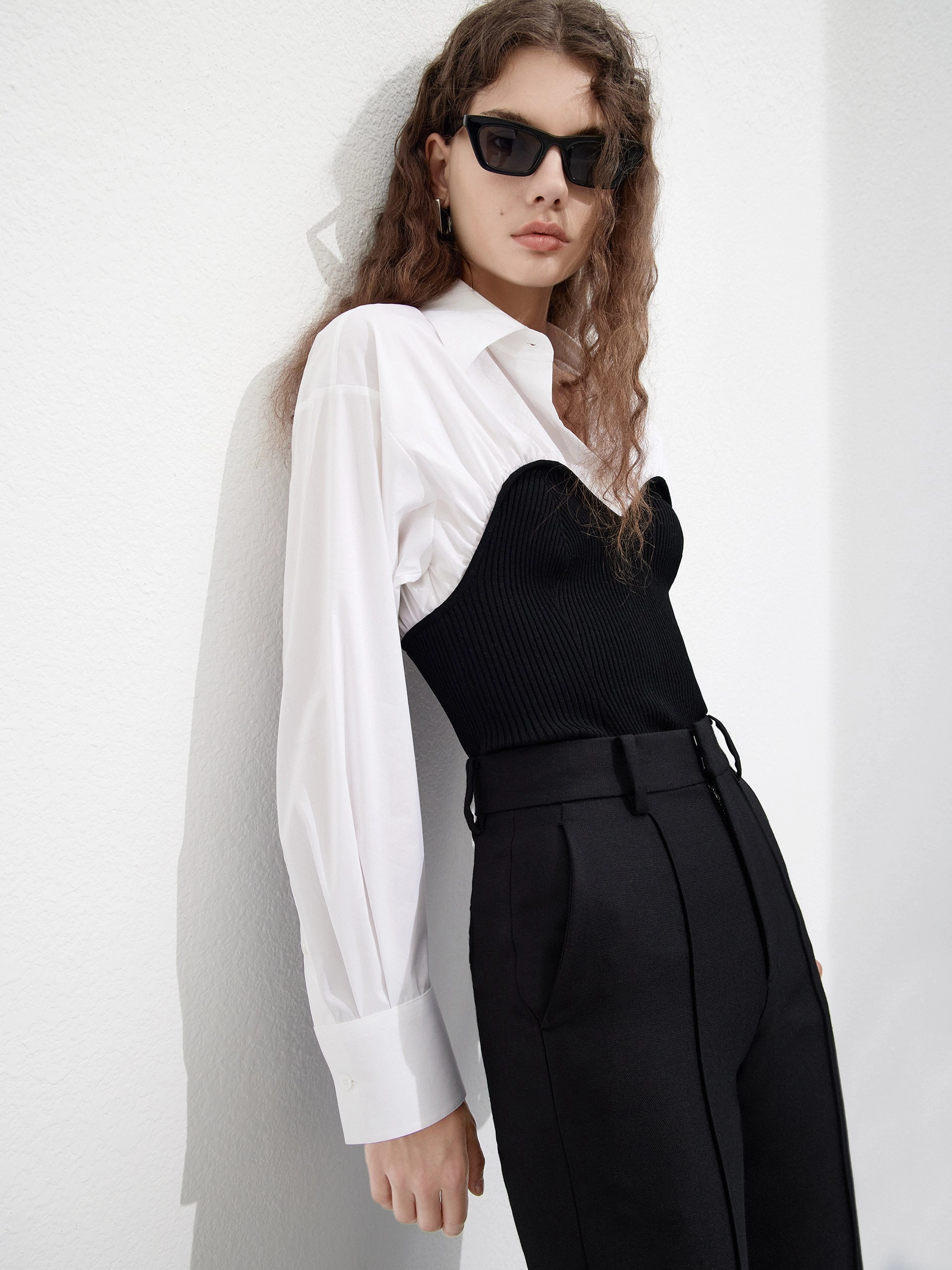 Cotton Blend Panelled Knit Shirt Durable Binding Close To Body Fit