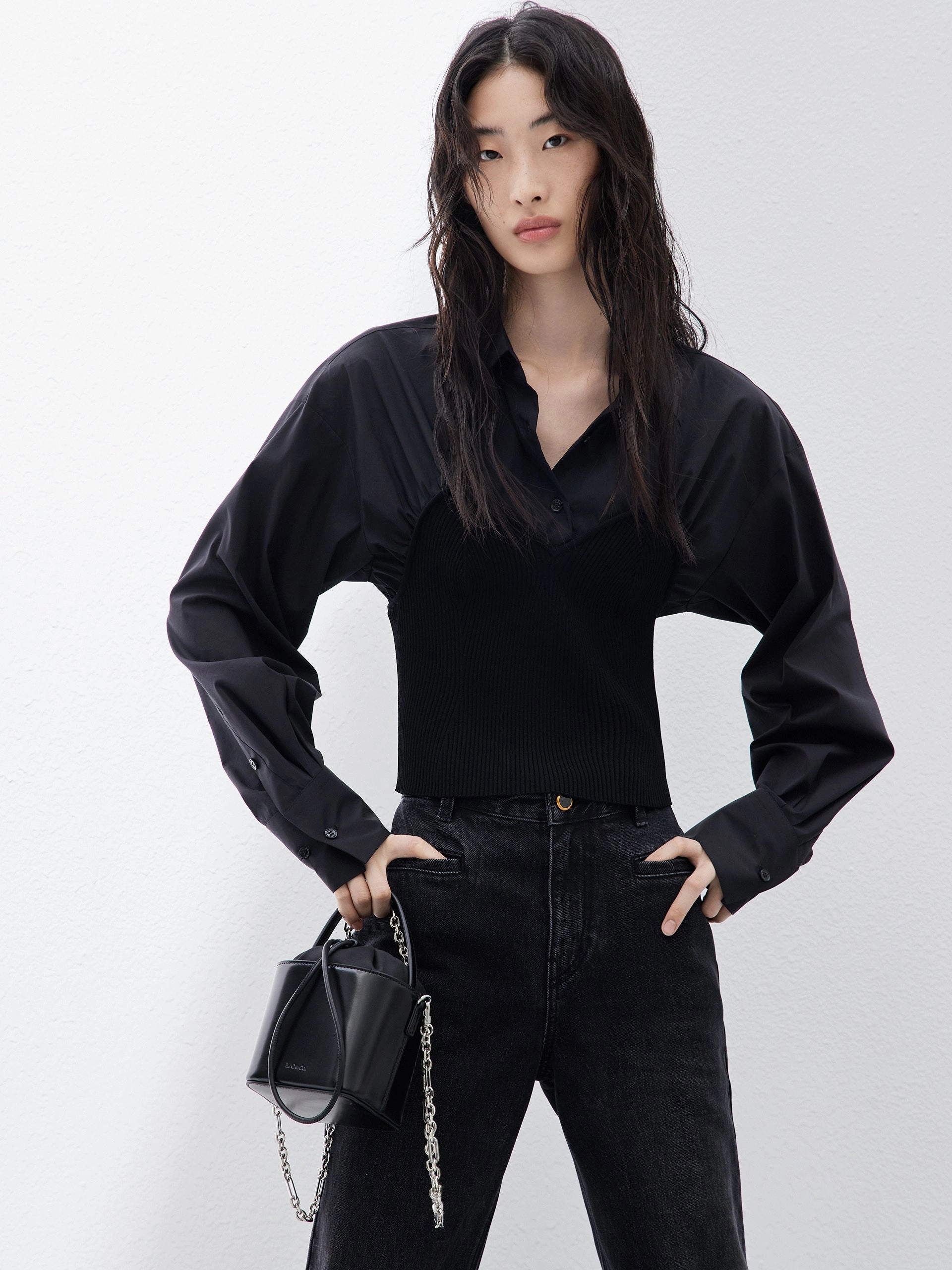 Odor Control Fabric Multi Panel Design Cotton Blend Panelled Knit Shirt