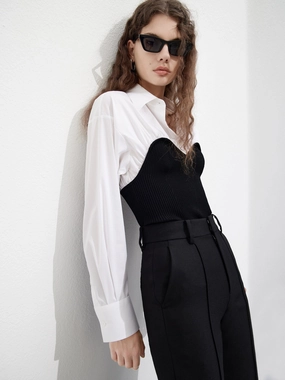 Cotton Blend Panelled Knit Shirt Durable Binding Close To Body Fit