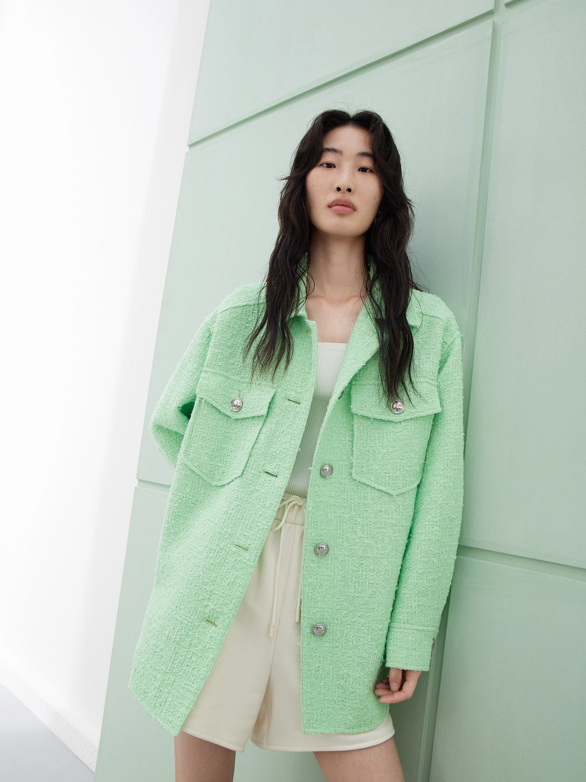 Friction Reduced Seams Cotton Blend Tweed Jacket